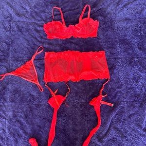 Super Sexy Red Lace & Mesh Lingerie Set